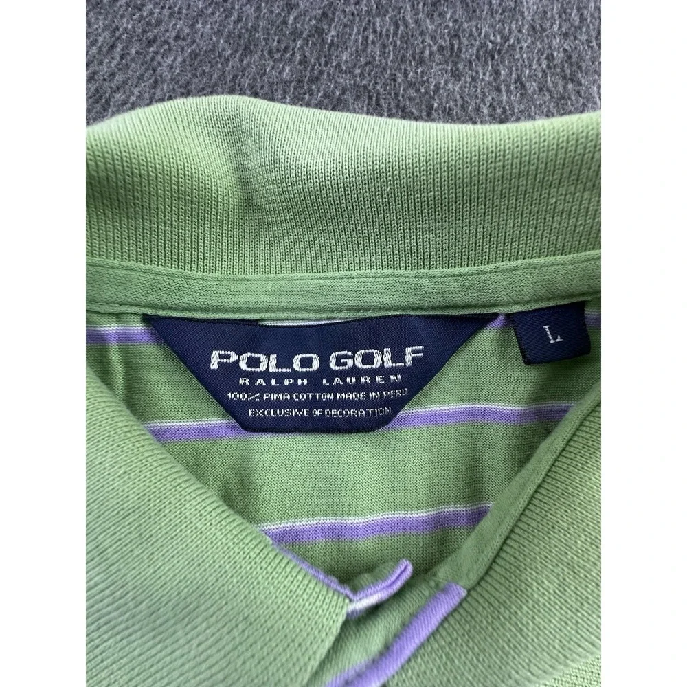 Polo Golf Ralph Lauren Polo Mens Large Green Striped Pima Cotton Logo Activewear